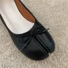 PXELENA Celebrity Genuine Leather Split Toe Round Low Heels Shoes Women Spring Bowknot Tabi Ninja Pig Feet Pumps Ladies 220614