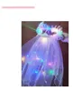 Party Decoration Women Girl Glow Light LED Veil Headband Bowknot Feather Tulle Wreath Cosplay Birthday Wedding Halloween ChristmasParty