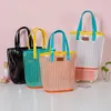 DHL50pcs Stuff Sacks Women PVC Stripes Prints Large Capacity Vertical Section Beach Handbag