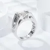 Güzel Moissanite Yüzük Buzlu Çıkış Çenç Yüzük 925 STERLING Gümüş Nişan Alyanslar