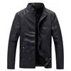 Joobox 2022 Winter Men Leather Biker Jacka Band Collar Welt Pockets dragkedja jacka med faux Shearling -foder L220801