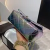 マーメイド虹色のカラフルバッグラムスキンクラシックミニフラップキルティングマテラスチェーンクロスボディショルダー財布化粧品大容量デザイナーハンドバッグ20cm