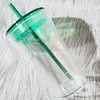 UPS 24oz Clear Plastic Tumblers Flat Lid Acrylic Water Bottles with Straw Double Walled Portable Office Coffee Mug Reusable Transparent Solid PS Drinking Cups Min