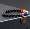 7 pulseras de árbol de la vida de Chakra 8MM piedra volcánica Natural Reiki Healing Engry Beads brazaletes mujeres hombres Yoga pulsera joyería regalo