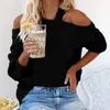 Damestruien Damesgebreide kleding Lentemode Pullover Top Sexy Open rug Kruis Halter Trui Lange mouw Koude schouder Gebreide trui Swe