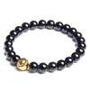 Fios de fios de miçangas pulseiras de basquete homens naturais 8 mm de 8 mm Black Black Agat Breads Bracelelet Gold Ball Charm Bangle para Sports Women Jewel