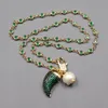 Hänghalsband smycken naturlig vit keshi pärlguld pläterad grön macarsite cz kedja halsband chili söt för lady presentpendant