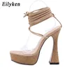 샌들 Eilyken 새로운 이상한 스타일 레이스 업 솔리드 슈퍼 하이힐 플랫폼 패션 여름 파티 나이트 클럽 womens 신발 220317