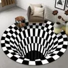 Carpets Trap Effect Bottomless Hole Carpet Round Black White Grid Room Bedroom Anti-slip Floor Mats Home Decor RugsCarpets