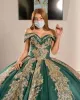 Off Dark Green the Shoulder Quinceanera Dresses Ball Gown Gold Lace Applique Beaded Pageant Formal Dress Sweet Birthday Party Prom Gowns s