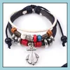 Charm Bracelets Leather Bracelet For Women Mens Bangles Hand Woven Braided Rope Genuine Chain Bead Infinity Baby Dhbn9