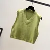 Damenwesten Herbst koreanische Frauen kurze Strickpullover ärmellose einfarbige Freizeitweste Damen V-Ausschnitt Pullover Tank Tops Weste Luci22