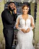 2022 Sexy Arabic Aso Ebi Luxurious Mermaid Wedding Dresses Full Lace Appliques Pearls Beading Long Sleeves Plus Size Bridal Gowns Robe De Mariee Side C0601G08