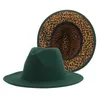 Berets Fedoras Women Hats Leopard druk Patchwork Solid Men Panama Felting Winter Jazz Hat Sombreros de MuJerberets