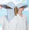 Vrouwen zon hoed zonnebrandcrème strand mode grote rand cap gezicht vouwende uv zomer sluier outdoor femal reis caps