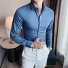 メンズドレスシャツ春秋のソリッドロングスリーブシャツ男性服スリムフィットカジュアルフォーマルウェアオフィスブラウスHommeトップT62men's