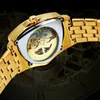 Gewinner Dreieckskelett Gold Schwarz Uhr für Männer Automatische mechanische Armbanduhr Unregelmäßige Luxus -Edelstahl -Stahlgurt Relogio 220622