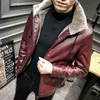 Mens Pu Leather Fluffy Coat Faux Leather Brown Hooded Jacket Oversize Warm Thick Stand Collar Faux Fur Collar Jacket Male Coat L220725