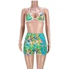 Womens Swimwear Swimsuit 3 Piece Bikini Set Sexy Printed Sports Bra + Shorts Bathing Suit Leisure Beachwear