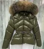 Designer Down Jakcket For Women Belt Parkas Winter Real Fox Fur Hoolded Coat Stand Collar Branded Snap