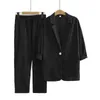 2021 sommer Koreanische Blazer Set Neue Große Größe Damen Mode Anzug Baumwolle Und Leinen Anzug Jacke Elastische Taille Harem Hosen zh1135 T220729