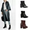 2019 Designer Stövlar Kvinnor Plattform Ankel Boot Broderad Fashion Black Bordeaux Real Leather Shoes Winter Boot med låda NO29