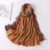Gewone kanten sjaal bubbel chiffon hijabs voor vrouwen solide kleur geborduurde sjaals chiffon moslimvrouw sluier eid abaya vrouw tulband