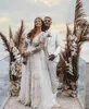 Böhmische Plus Größe Brautkleider mit langem Ärmel 2022 Sexy Tiefe V-Ausschnitt Spitze Floral Beach Braut Roben Kleider Vestidos B0322