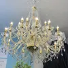 Candelabros de cristal dorado para sala de estar, Villa europea, lámparas de escalera dúplex de lujo, accesorio decorativo creativo para salón de belleza