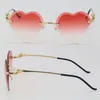 Nouveau modèle Coeur Face Face Face sans montée en métal Lunettes de soleil Femmes Femmes Cheetah Série Diamond Cut Lens Outdoors Driving Red Lenses LuneS Design Cadre amovible