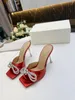 Classic women High slippers cowhide 100% leather bow Thin heels Slides woman shoe beach Lazy Sandals sexy High heeled shoes Diamonds designer slipper size 35-40-4142