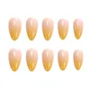 False Nails 24Pcs Yellow Gradient Designs Short Stiletto Fake Full Cover Nail Art Tips Press On With Glue Manicure Prud22