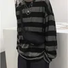 ハラジュク特大のハイストリートストライプTシャツ長袖ビンテージスタイルオールマッチファッションユニセックス服日本語ストリートウェア220707