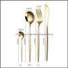 Flatware Sets Kitchen Dining Bar Home Garden Newflatware Stainless Steel Tableware Portuguese Western Food Knife Fork And Spoon Set 4Pc