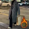 Men's Wool & Blends Winter Thick Long Woolen Coat Men Warm Fashion Casual Plaid Korean Loose Oversized Mens Overcoat T220810