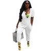 2022 Summer Women Loose Jumpsuits Designer Short Sleeve Solid Color Pants Deep V Open Neck Irregular Rompers Club Wear