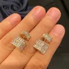 Dangle & Chandelier Cube Square Earrings Women's Luxurious Front And Back Two Strap Jewelry Gold Color For Women Small Mini Cubic Zircon