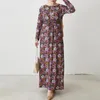 Ethnic Clothing Style Modest Muslim Abaya Dress For Women Ramadan Eid 2022 Long Sleeve Full Cover Robe Dubai Floral Print Fashion DailyEthni