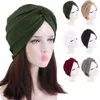 Twist Knot Turbano Mulheres Muçulmanas Hijab Beanies Câncer Cap boné Chapéu de chapéu de cabelo Capa de cabeceira Cabeça Indian Headscarf Color Sólida