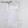 Glamaker Sexy Party Club Bleeveless платье для бодиконов Женщины Лето белое элегантное мини -сараф