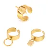 Schmuck Ringe Edelstahl Ring Für Frauen Gold Breite Ringe Punk Geometrische Offene Finger Ringe Weibliche Lock Runde Charms Ring