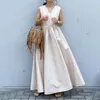 Casual Dresses Yeezzi Summer Women's Pockets Solid Boho Dress Long Loose Ruffled V-Neck Short Sleeves Maxi Robe FemmeCasual