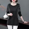 O Neck 100% Cotton T Shirt Woman Autumn Long Sleeve Shirt Plus Size Woman T-shirt Loose Oversized Polka Dot Women Shirts 220411