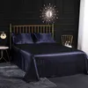 Juego de cama de 4 Uds., tamaño King de lujo, Sábana de satén negro, funda de almohada rosa, ropa de cama, sábana ajustada y textiles planos para el hogar