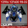 Kit corpo per YAMAHA YZF R6 R 6 98-02 YZFR6 98 99 00 01 02 Carrozzeria 145No.85 YZF 600 CC YZF-600 Telaio YZF-R6 YZF600 600CC 1998 1999 2000 2001 2002 Carene ABS blu lucido