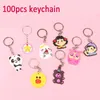 Wholesale Cartoon Keychain 100pcs Anime Ainimal Keyring Key Purse Handbag Silicone PVC Cute Key Chain Gift for Women Girl kids Random Model Souvenir Small Present