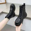 Nieuw zwart platform Combat Ankle Boots For Women Lace Up Buckle Riem vrouw schoenen Winter Biker Boots For Women Y220817