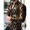 Men's Casual Shirts Fashion Men Turn-down Collar Shirt Peacock Feather Print Long Sleeve Tops Quality Men's Clothes Prom CardiganMen's