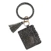 Bracciale con ciondolo nappa in pelle PU stampa leopardo bomboniera Portachiavi in pelle da donna Portafoglio Porta biglietti da visita