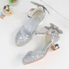 Princess Kids Leather Shoes Glitter Knot Dress Banket Party Children High Heel Shoe For Kids Girls Sandals 220607